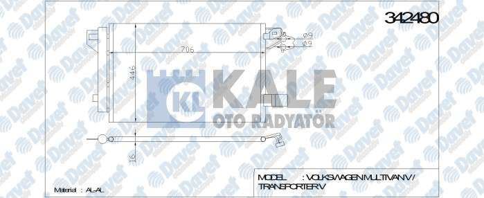 KALE 342480 Klima Radyatoru Vw Multivan V / Transporter T5 Box / Bus 2.0 Tdi 09> (Al/Al) (Kurutucu Ile)